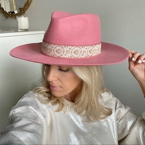 Olive & Pique Blush Fedora Wide Brim Hat